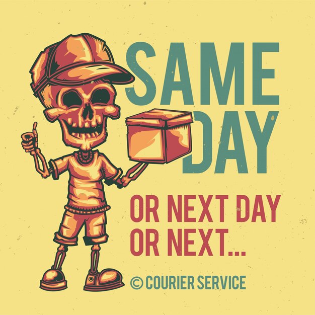 T-shirt or poster design with illustration of a courier.