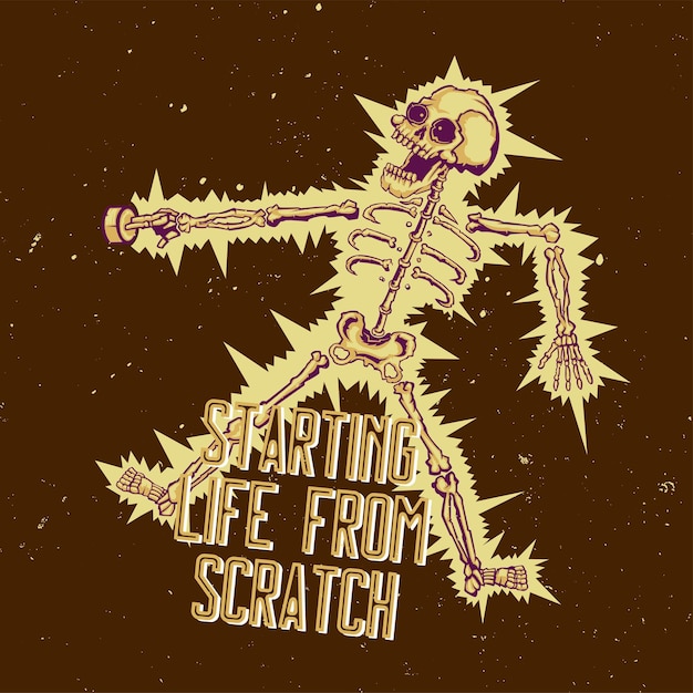 Free Vector t-shirt or poster  with illustration of electric shock skeleton