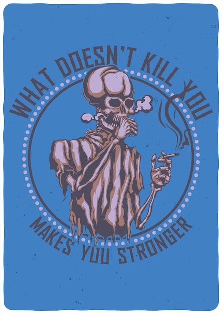 Free Vector t-shirt or poster  with illustration of smoking skeleton