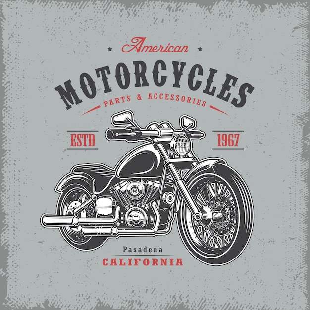 Free Vector t-shirt print with motorcycle on light background and grunge texture