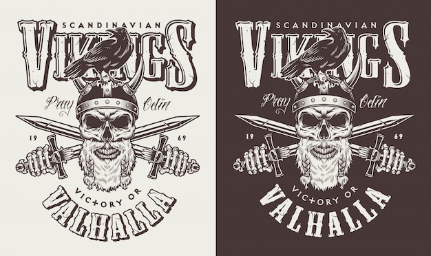 Free Vector t-shirt print with viking head