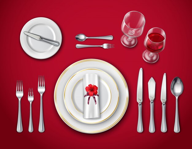 Table Place Setting On Red