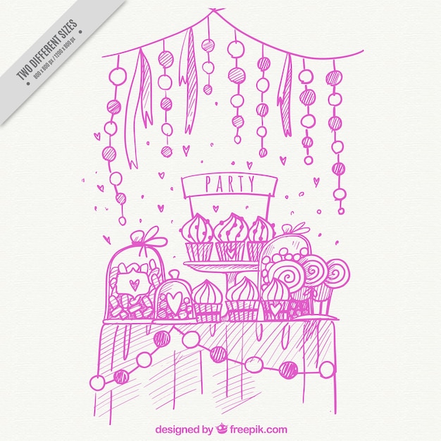 Free Vector table sketch background with food for a party