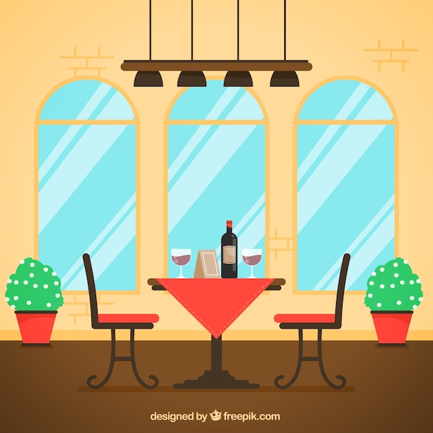 Free Vector table for two, flat style restaurant scene