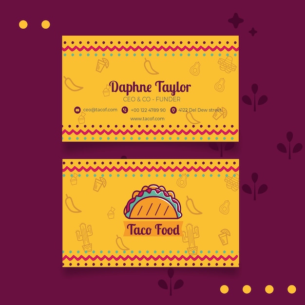 Free vector taco food restaurant business card template