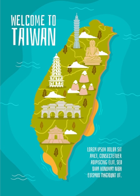 Free Vector taiwan map with landmarks concept