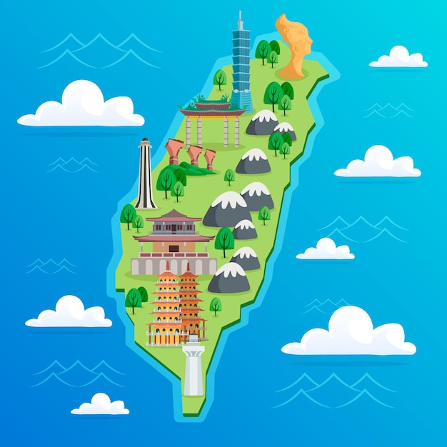 Taiwan map with landmarks