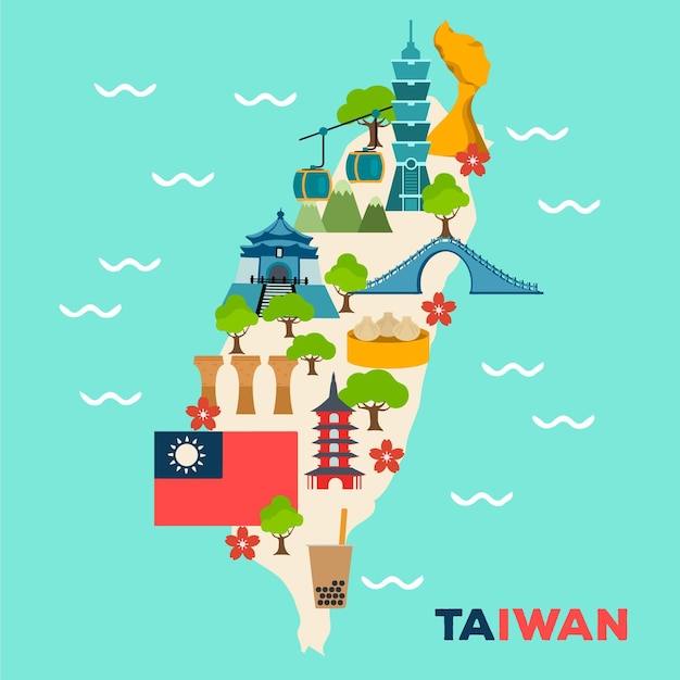 Free Vector taiwan map with landmarks