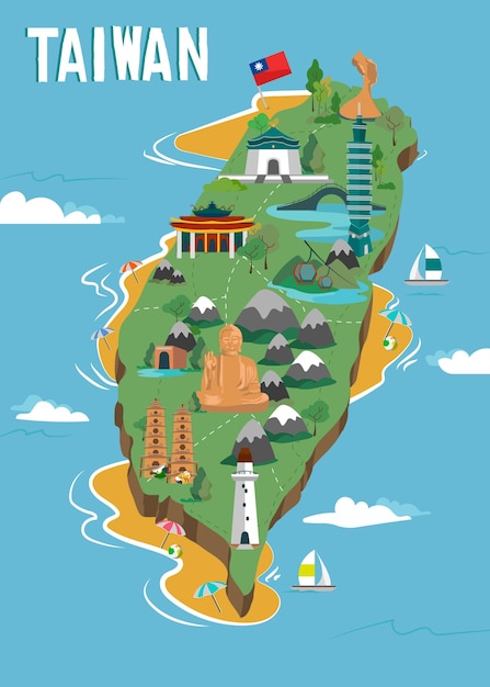 Free Vector taiwan map with landmarks