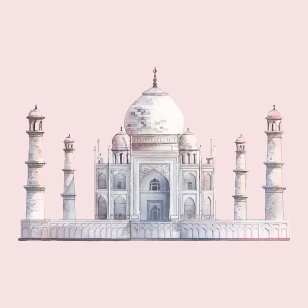 Free Vector the taj mahal in agra, india watercolor illustration