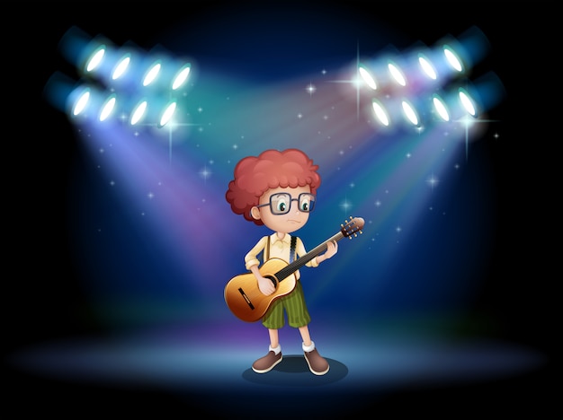 Free Vector a talented teenager in the middle of the stage with a guitar