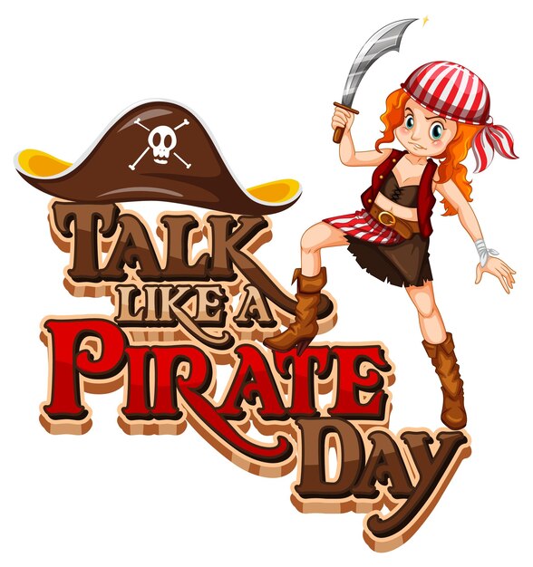 Talk Like A Pirate Day font with a pirate woman holds sword