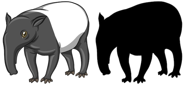 Free Vector tapir characters and its silhouette on white background