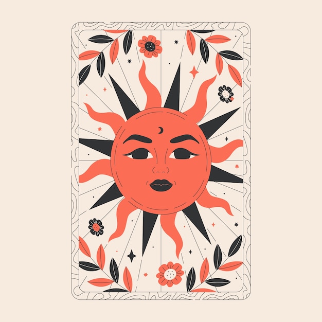 Tarot card boho design with sun