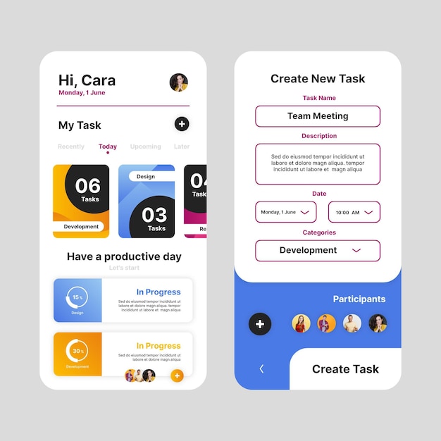 Task management app interface template