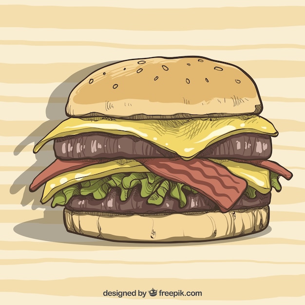 Free Vector tasty burger with cheese and bacon