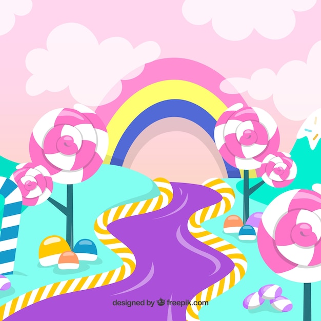 Free vector tasty candy land background in flat style