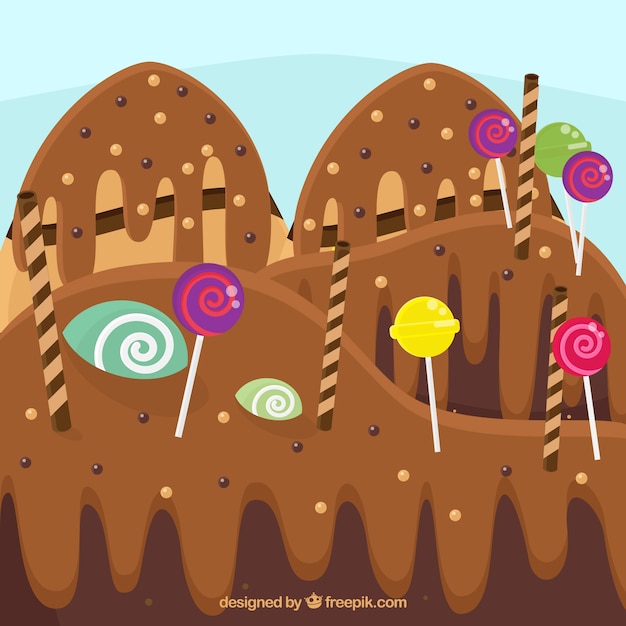 Free Vector tasty candy land background in flat style