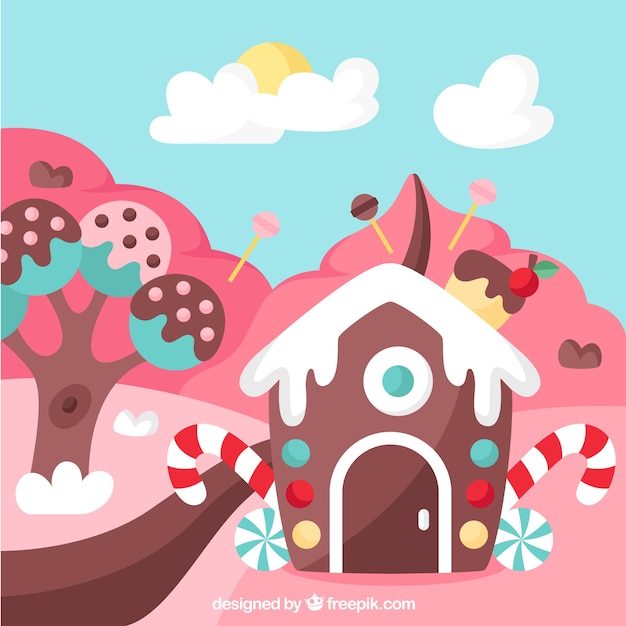 Tasty candy land background in flat style