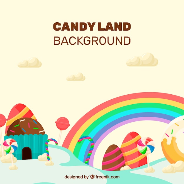 Tasty candy land background in flat style