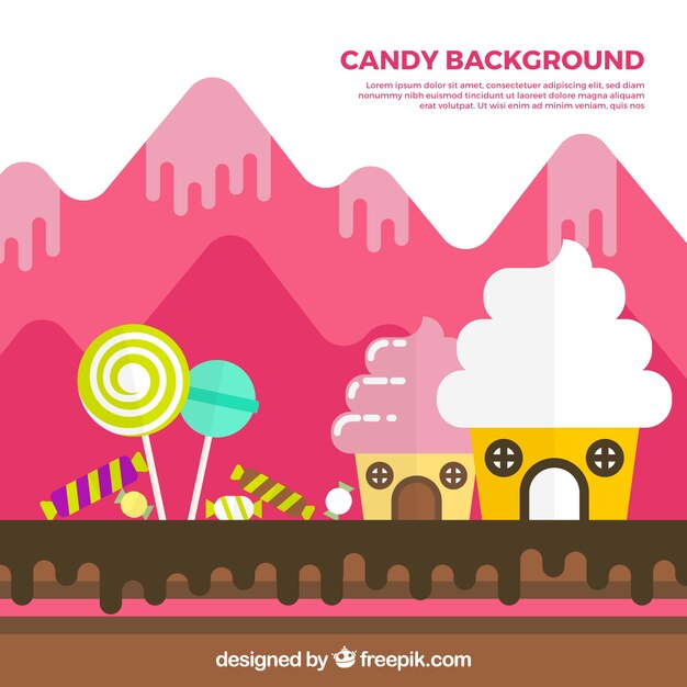 Free Vector tasty candy land background in flat style