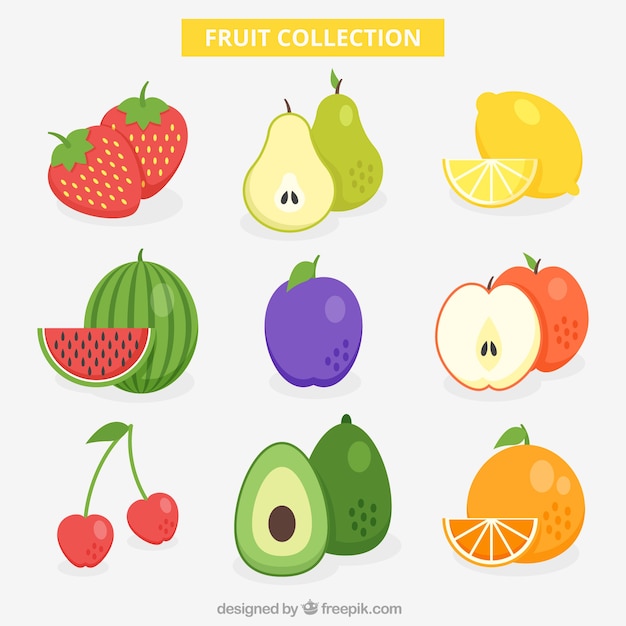 Free Vector tasty collection of fruits in flat design