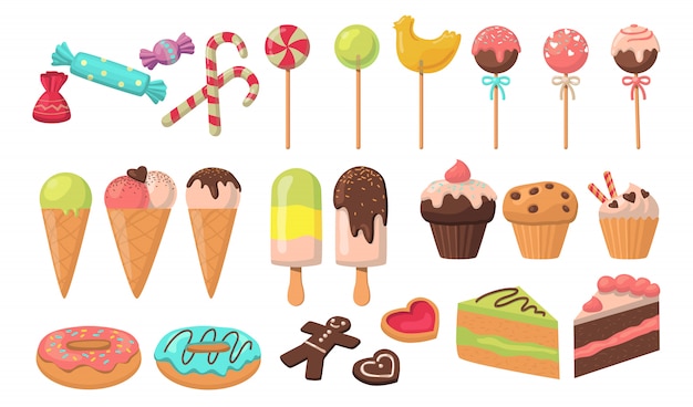 Free Vector tasty colorful sweets set