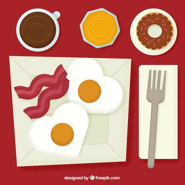 Tasty continental breakfast in flat design 