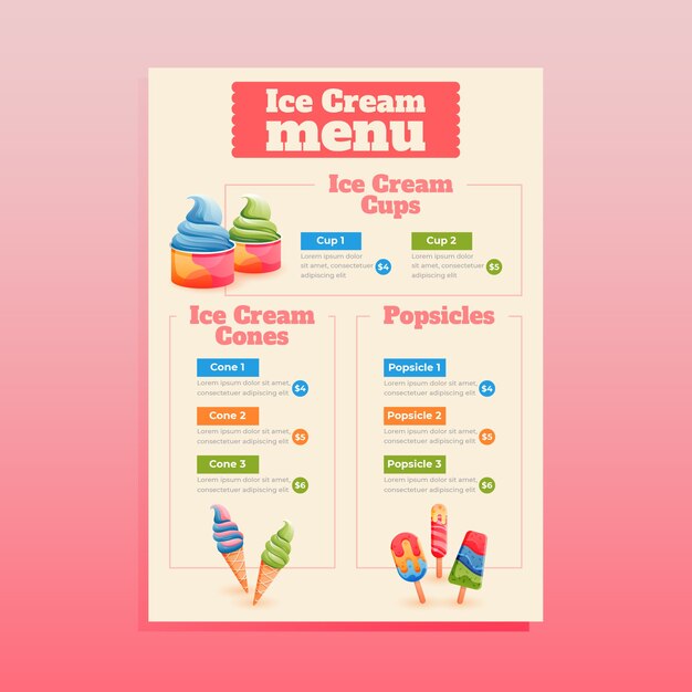 Tasty ice cream menu template