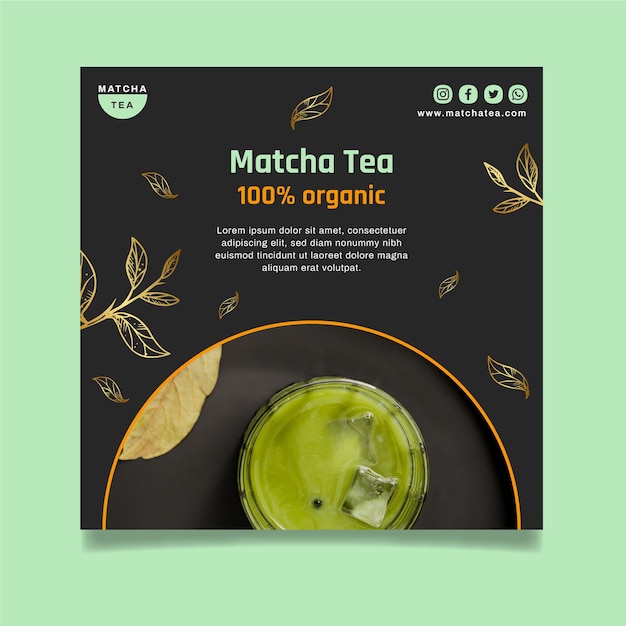 Free Vector tasty matcha tea squared flyer