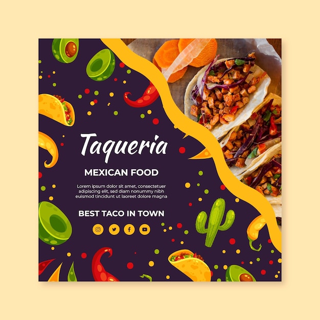 Tasty mexican food squared flyer template