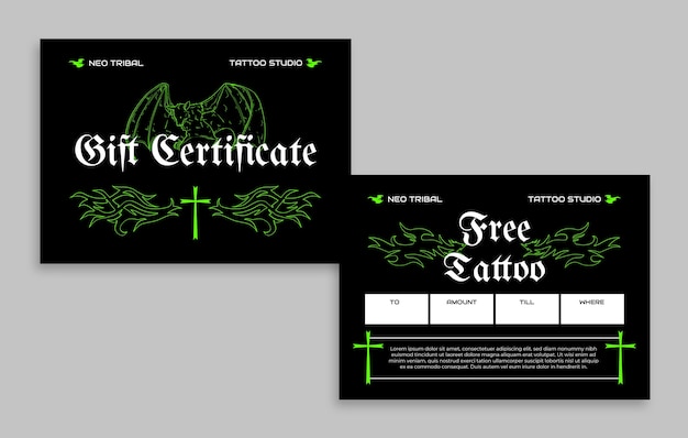 Tattoo gift certificate template design