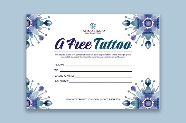 Tattoo gift certificate template design