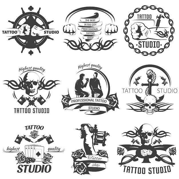 Tattoo Studio Black White Emblems