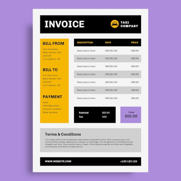 Free Vector taxi invoice template design