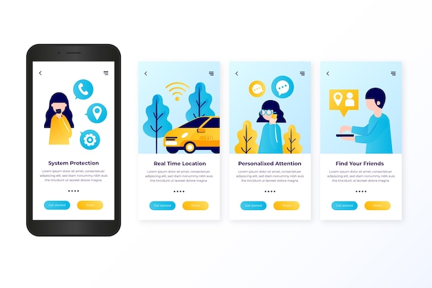 Free vector taxi service onboarding app screen design