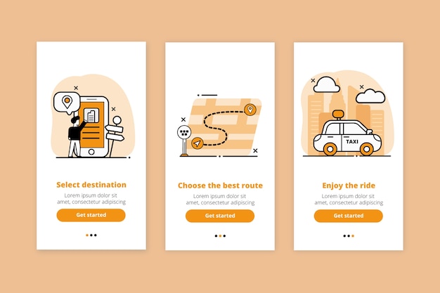 Taxi service onboarding app screens collection