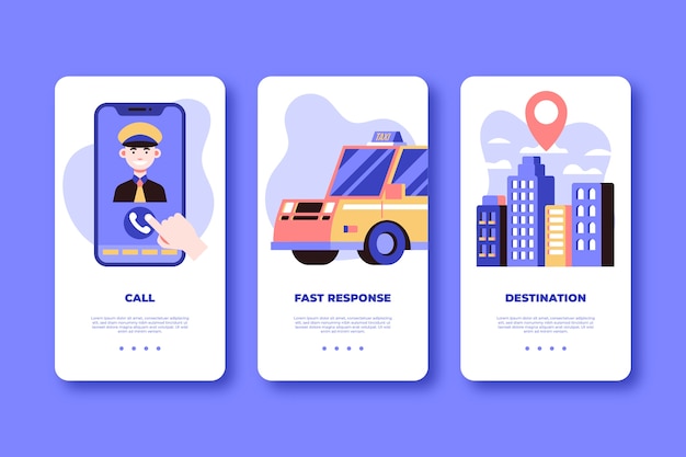 Taxi service onboarding app screens set