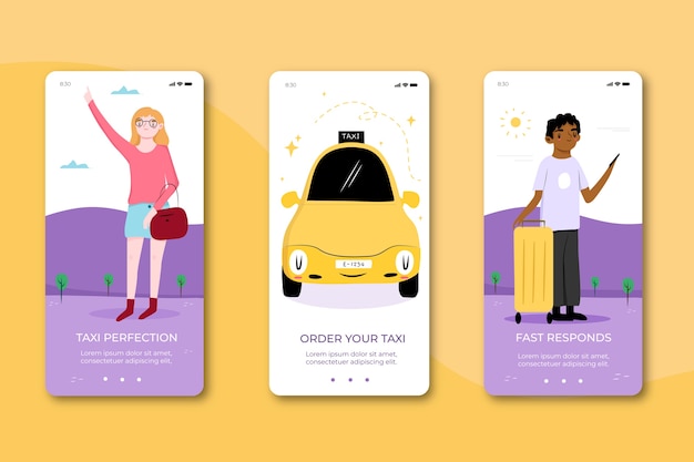 Free Vector taxi service onboarding app screens