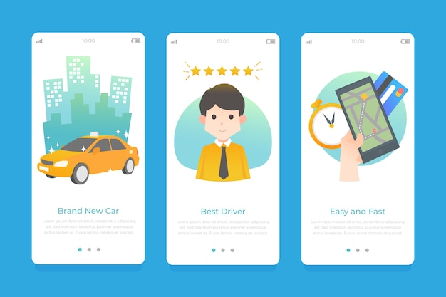 Taxi service onboarding app screens