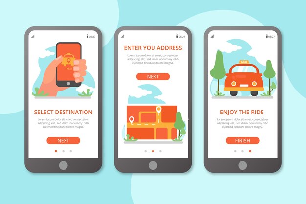 Taxi service onboarding app screens