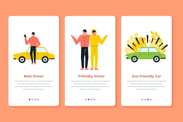 Taxi service onboarding app screens