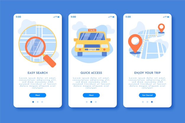 Taxi service onboarding app screens