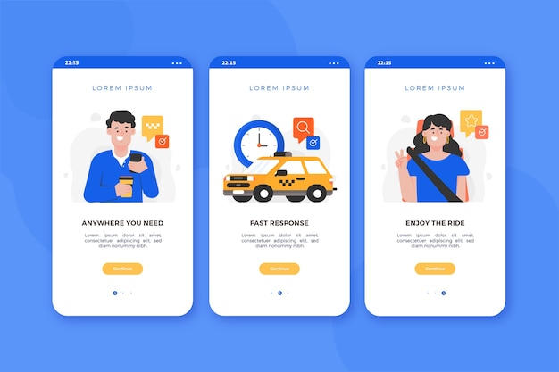 Taxi service onboarding app screens