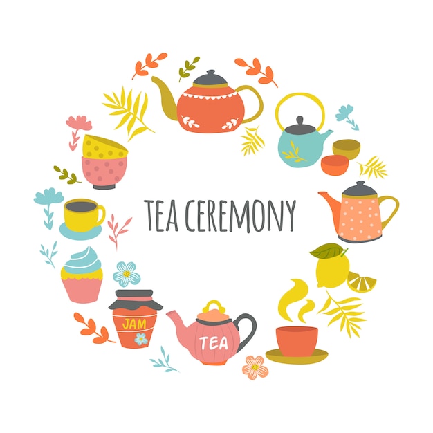 Free Vector tea ceremony hand drawn round design