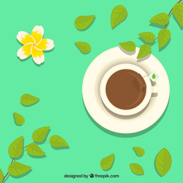 Free Vector tea leaves background with flat design