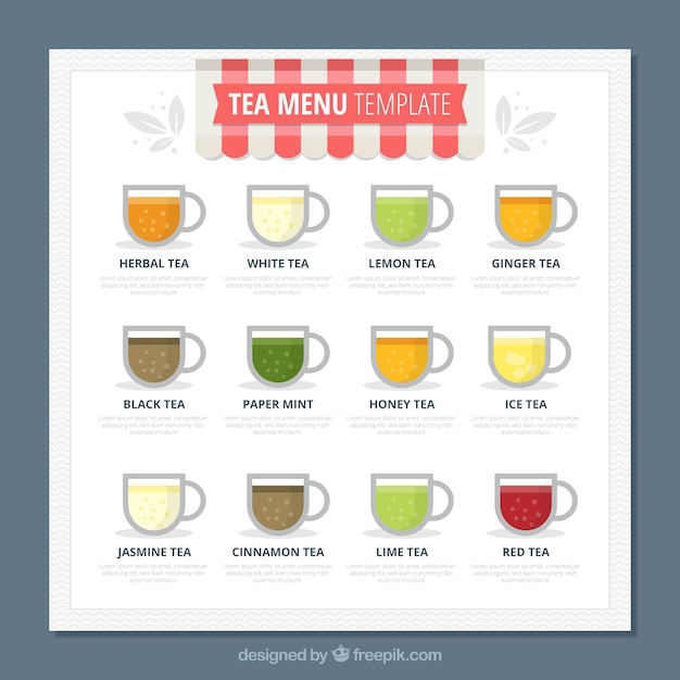 Tea menu template in flat style