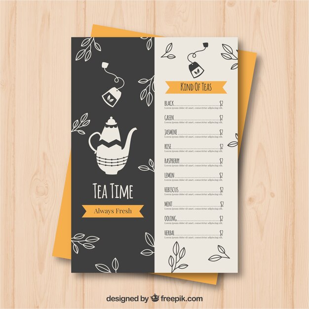 Tea menu template in flat style