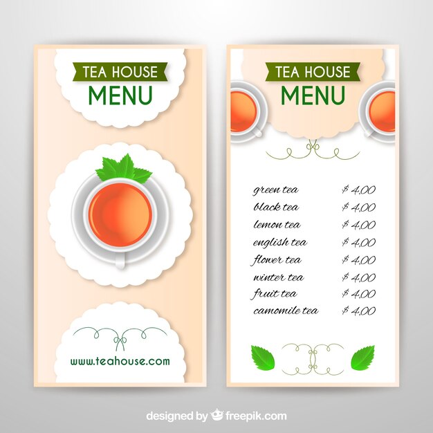 Tea menu template in realistic style