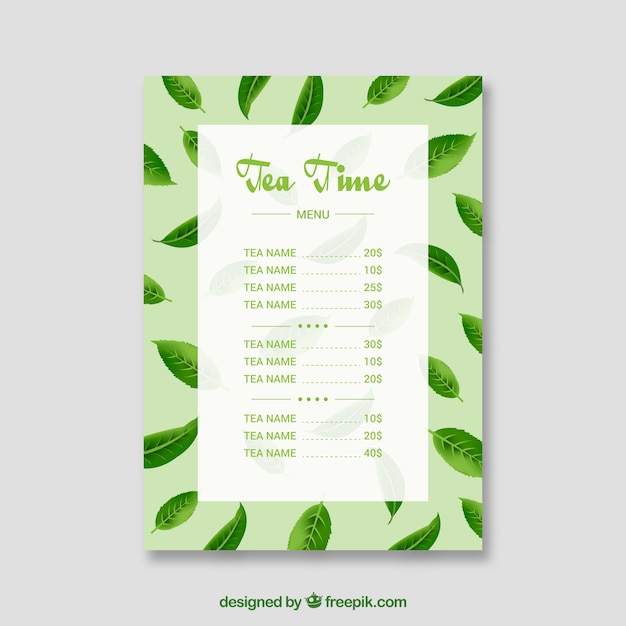 Tea menu template to tearoom